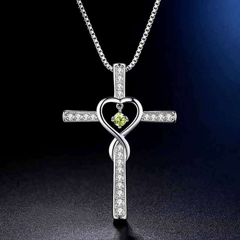 [Ready Stock]Fashion New Cross Inlaid Diamond Pendant Plated 925 Silver Love Necklace