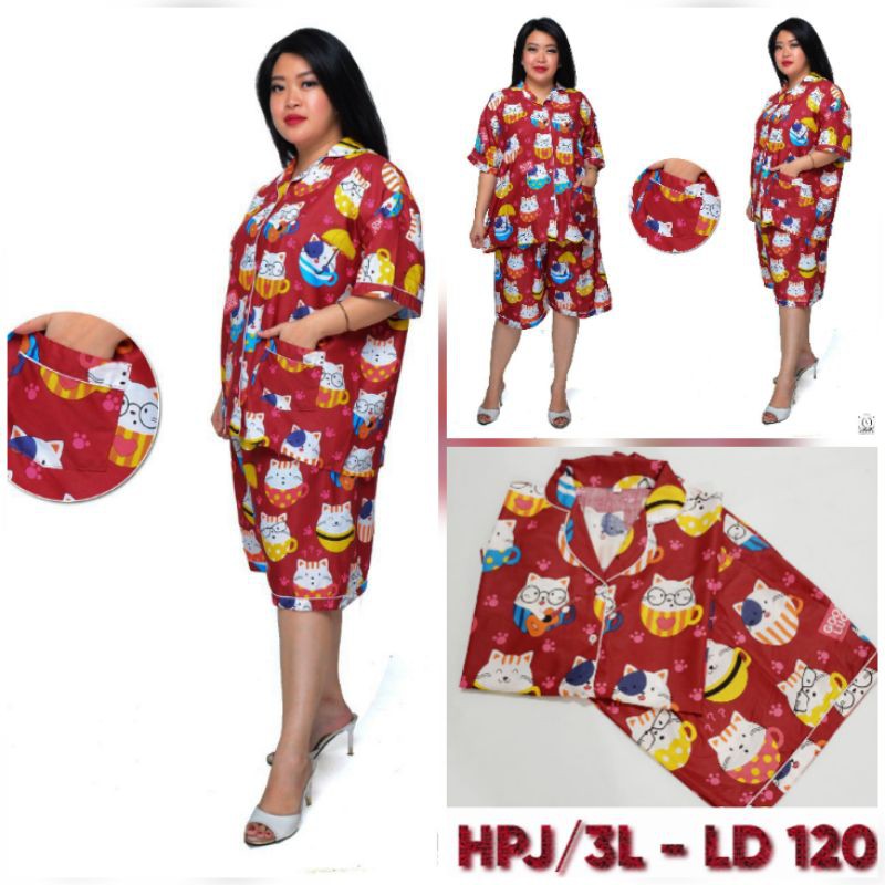 baju tidur jumbo wanita LD 120 Piyama set celana panjang lengan pendek perempuan dewasa setelan