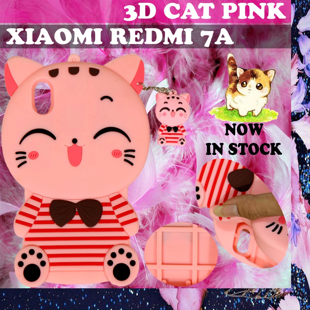 Case 3D Xiaomi Redmi 7A / Xiaomi Redmi Note 8 Pro / Xiaomi Redmi Note 8 / Xiaomi Redmi 7 / Xiaomi Redmi 8 / Xiaomi Redmi Note 7 / Xiaomi Mi A2 Lite / Xiaomi Redmi 6 Pro / Oppo A9 2020 Cat Pink Stripes Silikon 3D Baju Garis Merah Cute Case Karakter - Pink