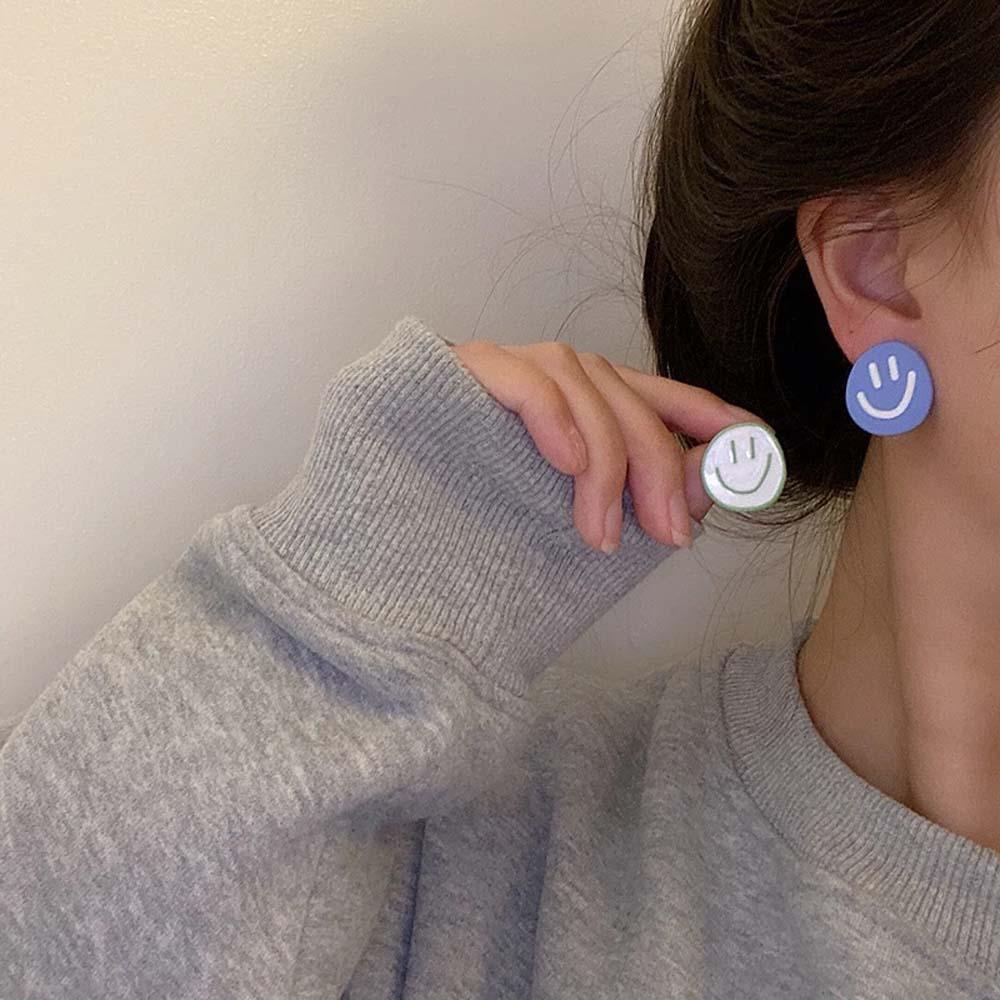 Rebuy Smile Earrings Lucu Manis Wanita Asimetris Kartun Fashion Perhiasan