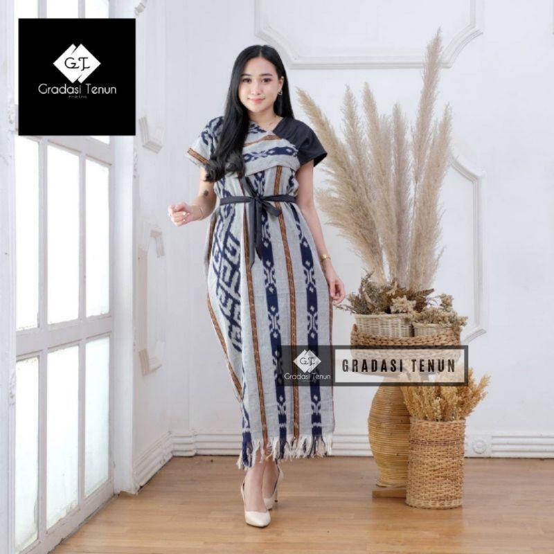 DRESS TENUN IKAT ASLI SONGKET DRESS ETNIK DRESS KONDANGAN