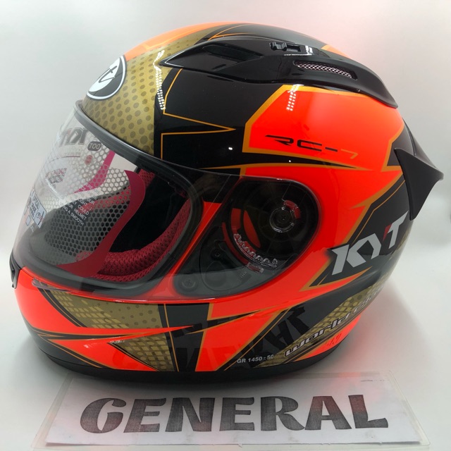 Helm KYT RC 7 RC Seven #16 Red Fluorecent Gold Black Merah Stabilo Gold Hitam Full Face