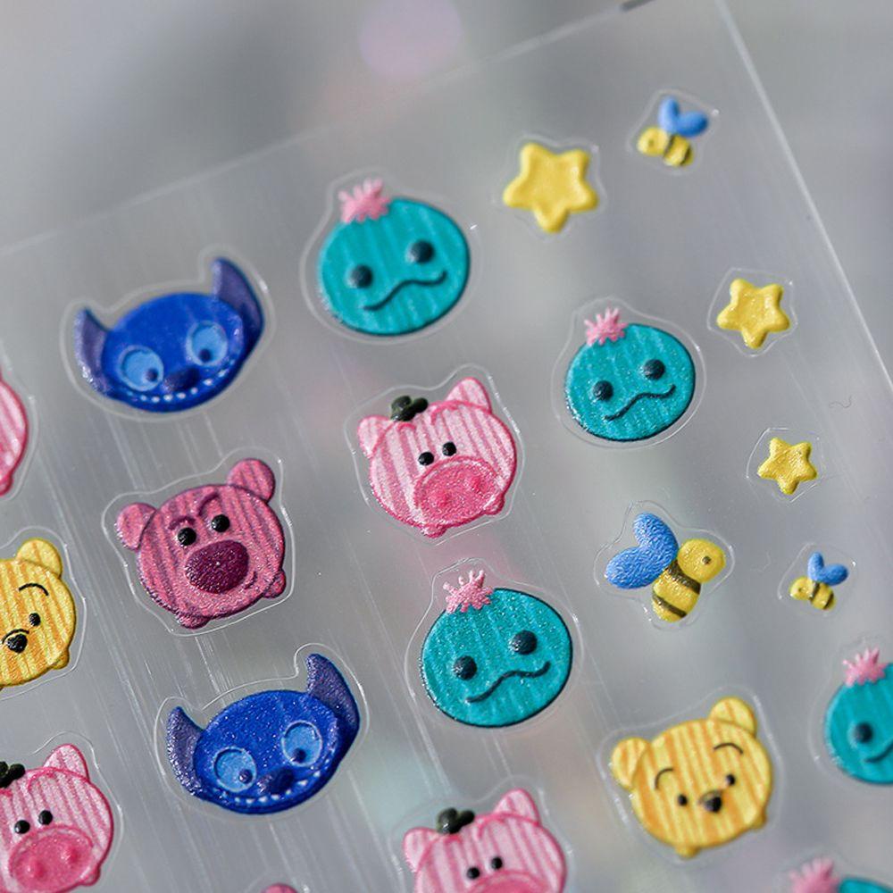 AUGUSTINA Agustina Kartun Nail Art Stiker Timbul Jahitan Lucu Daisy Self Adhesive Pooh Bear DIY Dekorasi Kuku