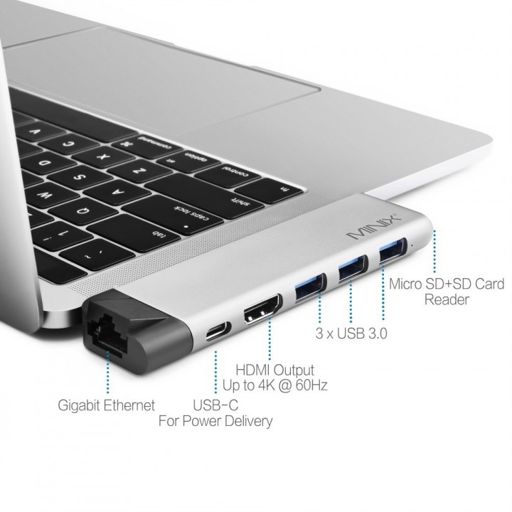 MINIX NEO C-DE PRO - USB-C Multiport Adapter with LAN Port for Laptop/Notebook (Air and Pro)