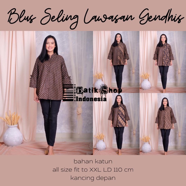 Blus Seling Lawasan Gendhis Batik Kerja Kantoran Atasan Jumbo Blouse Kondangan Klasik Coklat Sogan