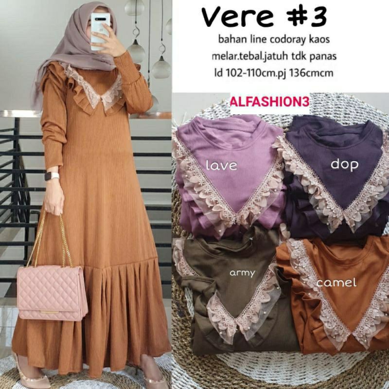 Vere #3 Maxy, GAMIS WANITA MUSLIM SUPER CANTIK BAHAN LINE CODORAY KAOS LD 102-120 TERMURAH