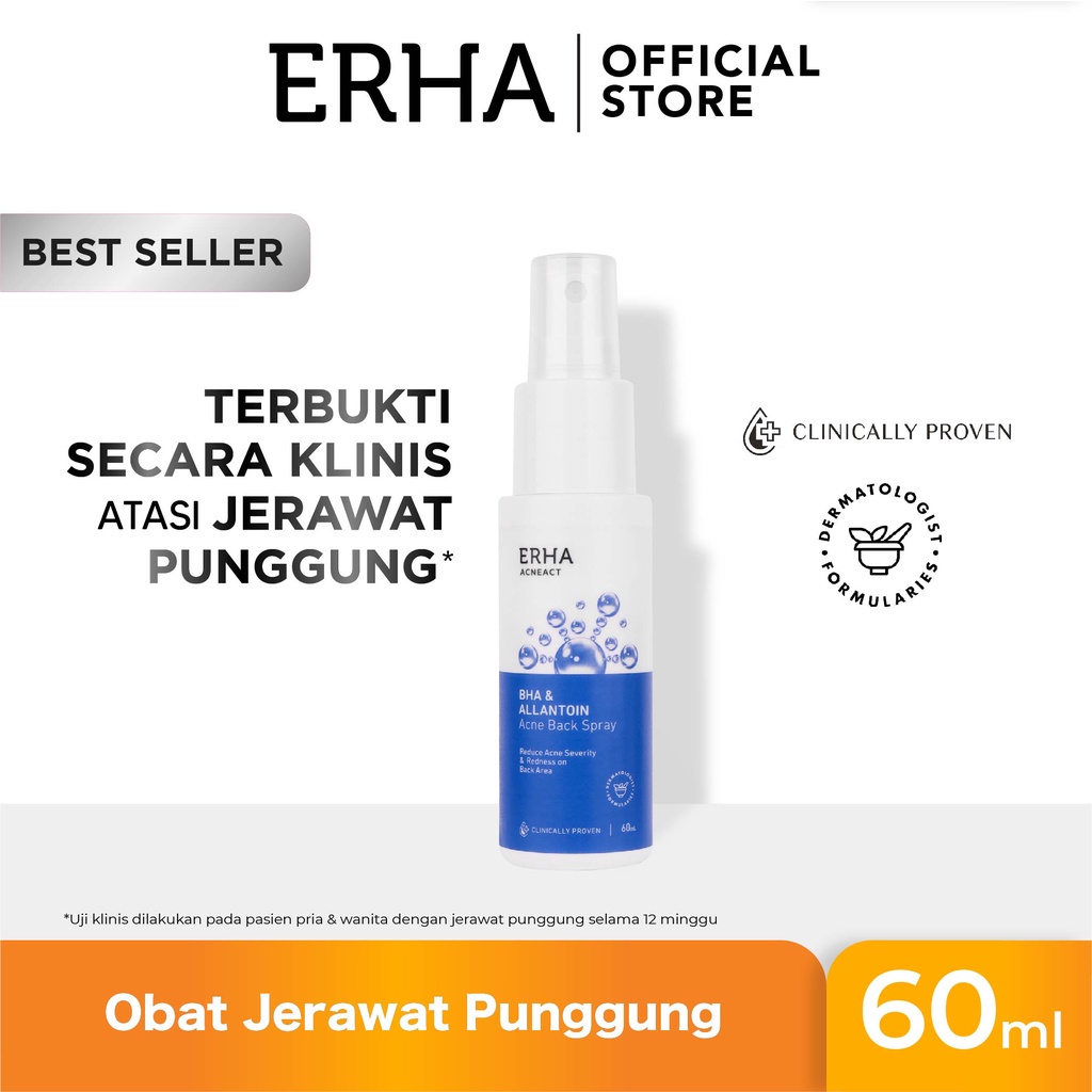 Erha Acneact -acne spot 10gr, back spray 60ml, acsbp cleanser scrub beta plus60gr, serum - obat jerawat, clearpad eksfoliasi