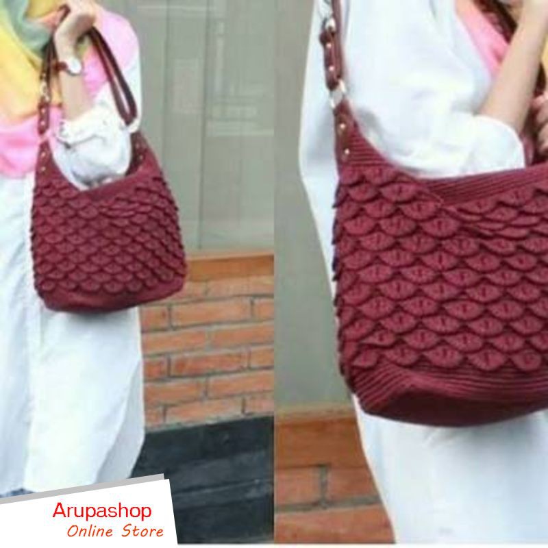  TAS  SELEMPANG  WANITA  TOTE SLING WEBE BAG Rajut  Nilon Sisik 