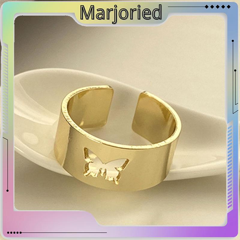 2pcs / Set Cincin Desain Kupu-Kupu Hollow Gaya Retro Untuk Pasangan-MJD