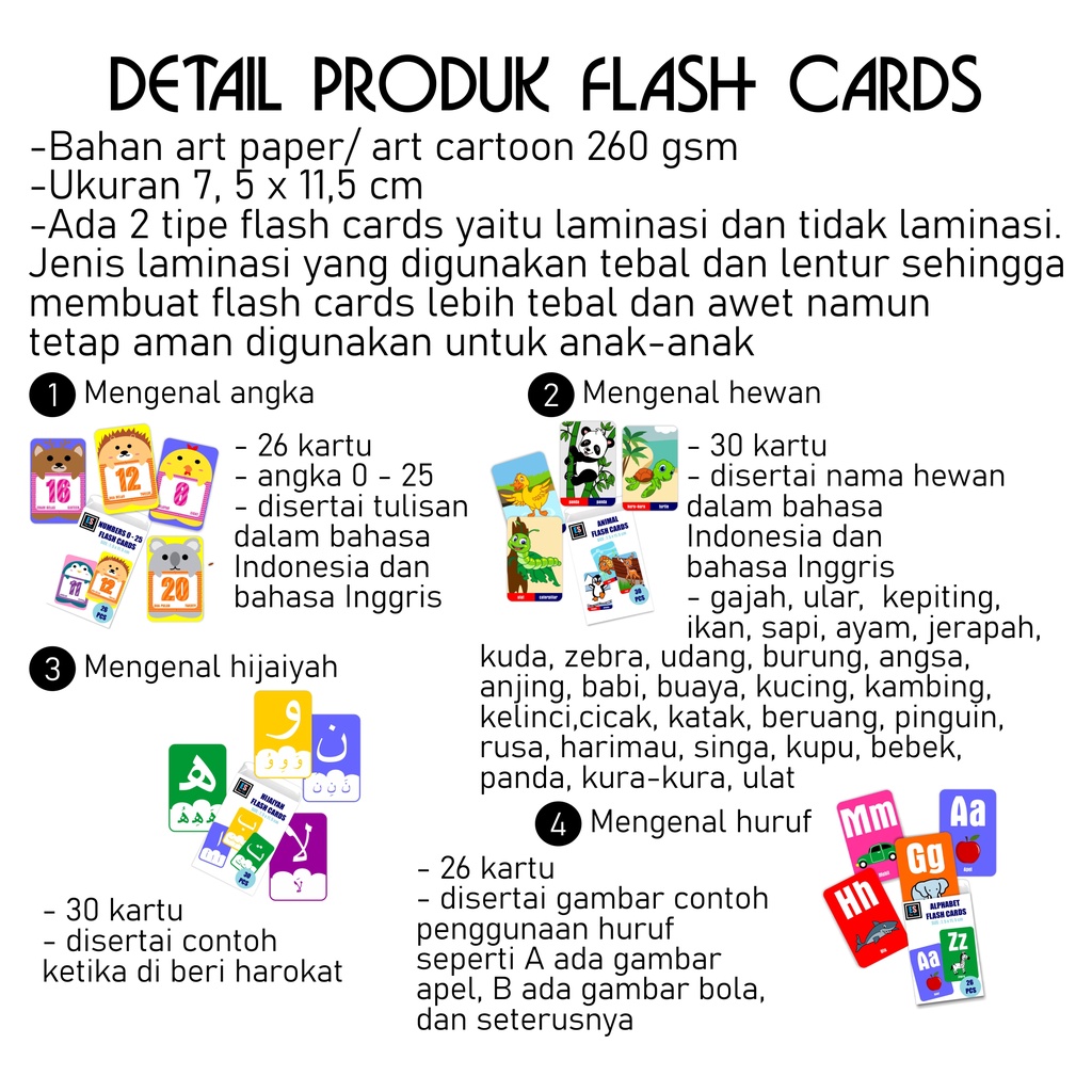 FLASH CARDS/ KARTU UNTUK BELAJAR ANAK - PAKAI LAMINASI (ANTI AIR)