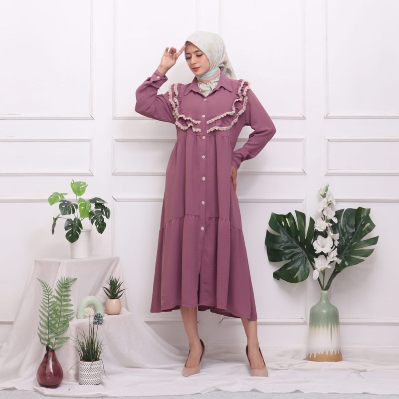 TUNIK DRESS MIDI AKASA CRINKLE JUMBO XXL BIGSIZE MUSLIM POLOS RAYON MURAH PGMTA GROSIR KERAH KANCING