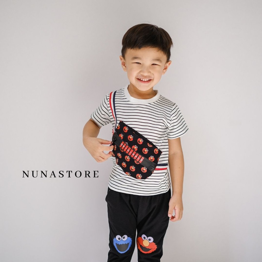 Nuna Store baju anak laki laki SaintQueen Motif Kantong Garis Elmo / Setelan Baju Bayi 0 - 2,5 tahun / Baju Anak Laki-Laki