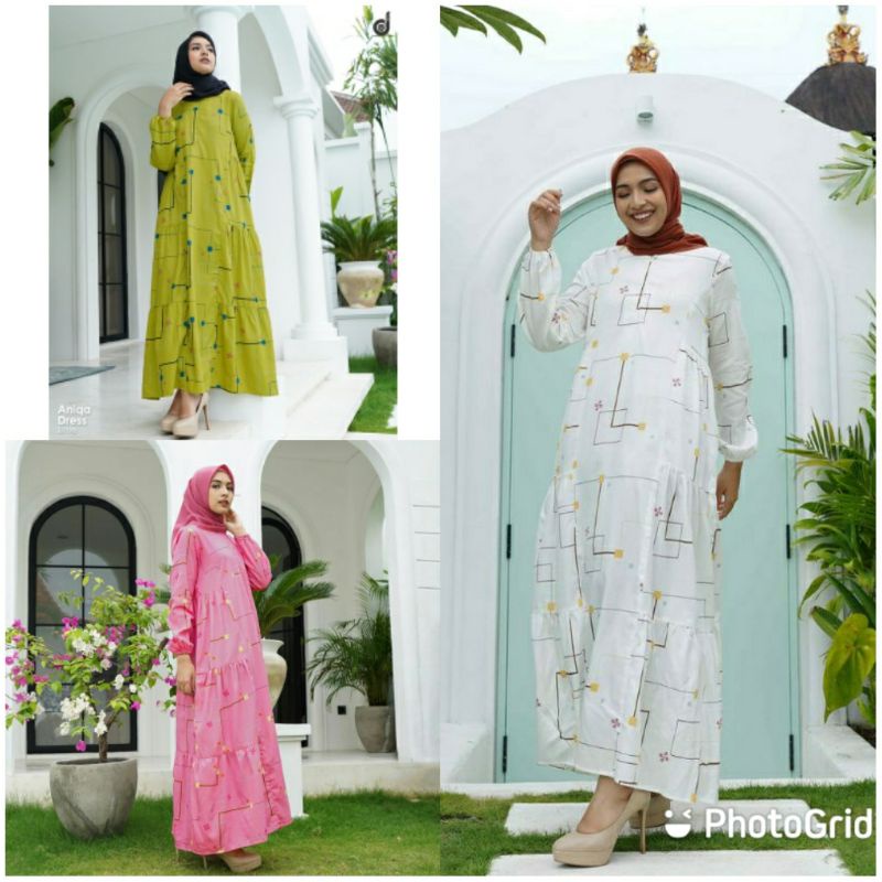 DRESS DEENAY ANIQA WHITE PINK LIME ORIGINAL 100%