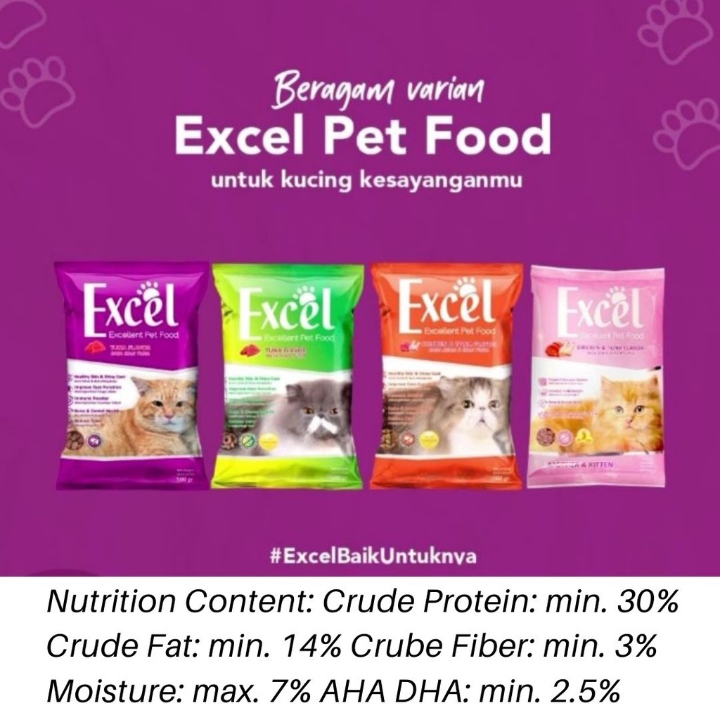 Excel Pakan Kucing Excellent Cat Food Dry 400gram Makanan Kucing Adult FEFARM