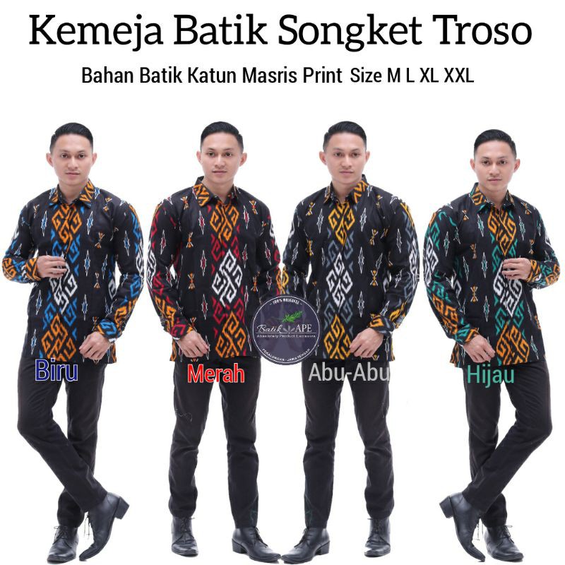 HEM KEMEJA SONGKET TROSO BATIK KATUN MASRIS PRINT MOTIF EXCLUSIVE BAHAN BAGUS TEBAL XXL LD 120CM