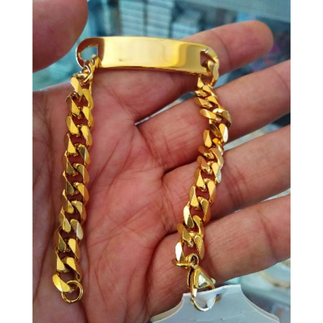 Gelang Rantai Plat Titanium Gold Emas Pria Wanita