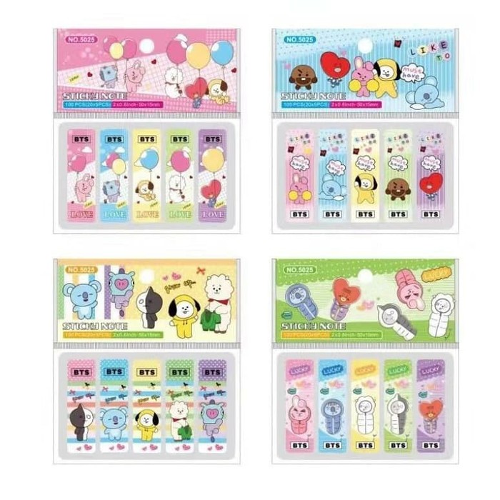 STICKY NOTE PEMBATAS BUKU PLASTIK KARAKTER BT21 BTS / STICKY NOTES  BT21 TERMURAH 1 SET 100 PCS