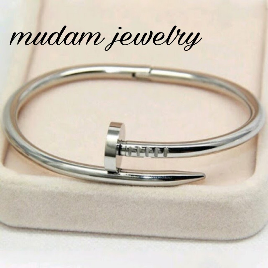 Gelang Bangle Wanita  Model Paku Titanium Polos dan Diamonds