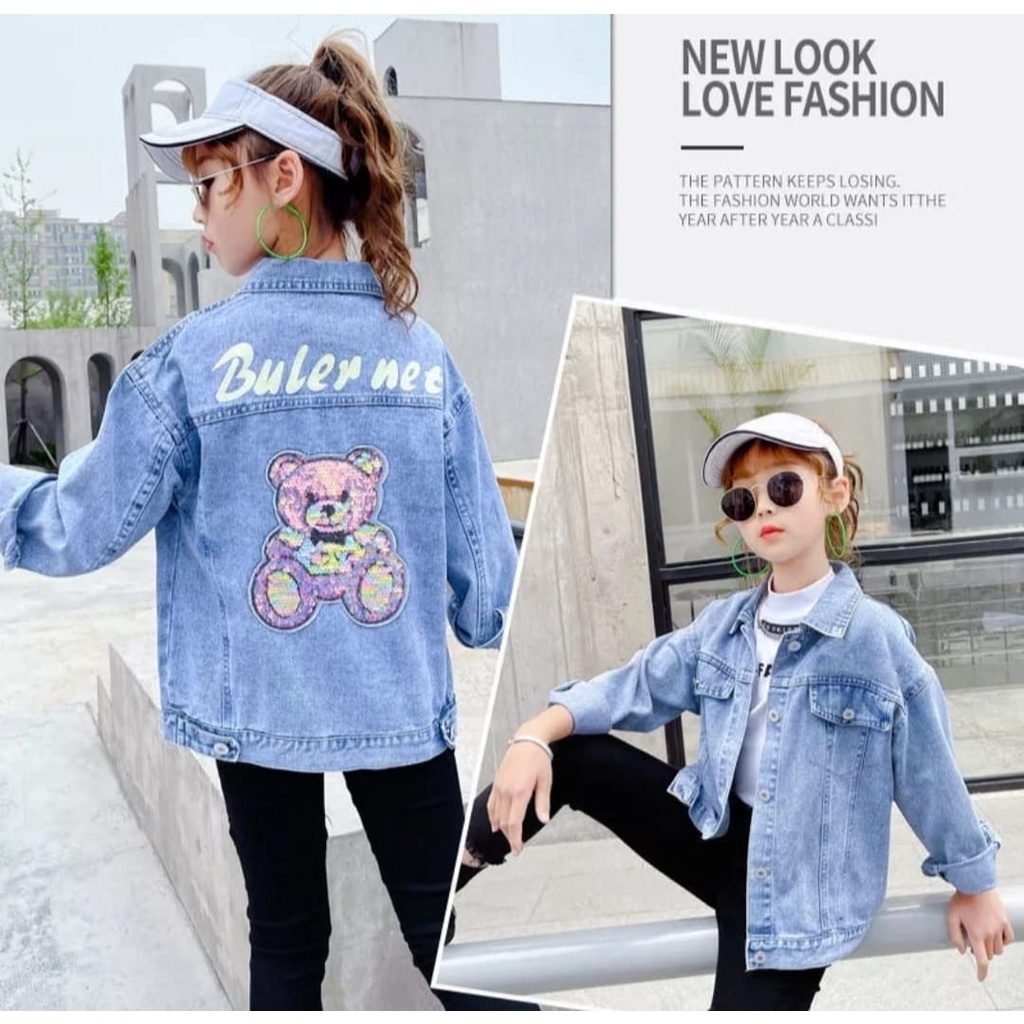 Seven.cloth Jaket Jeans anak usia 5 - 11 Tahun Bahan Jeans Premium Jaket Bordir bearrr Anak Perempua