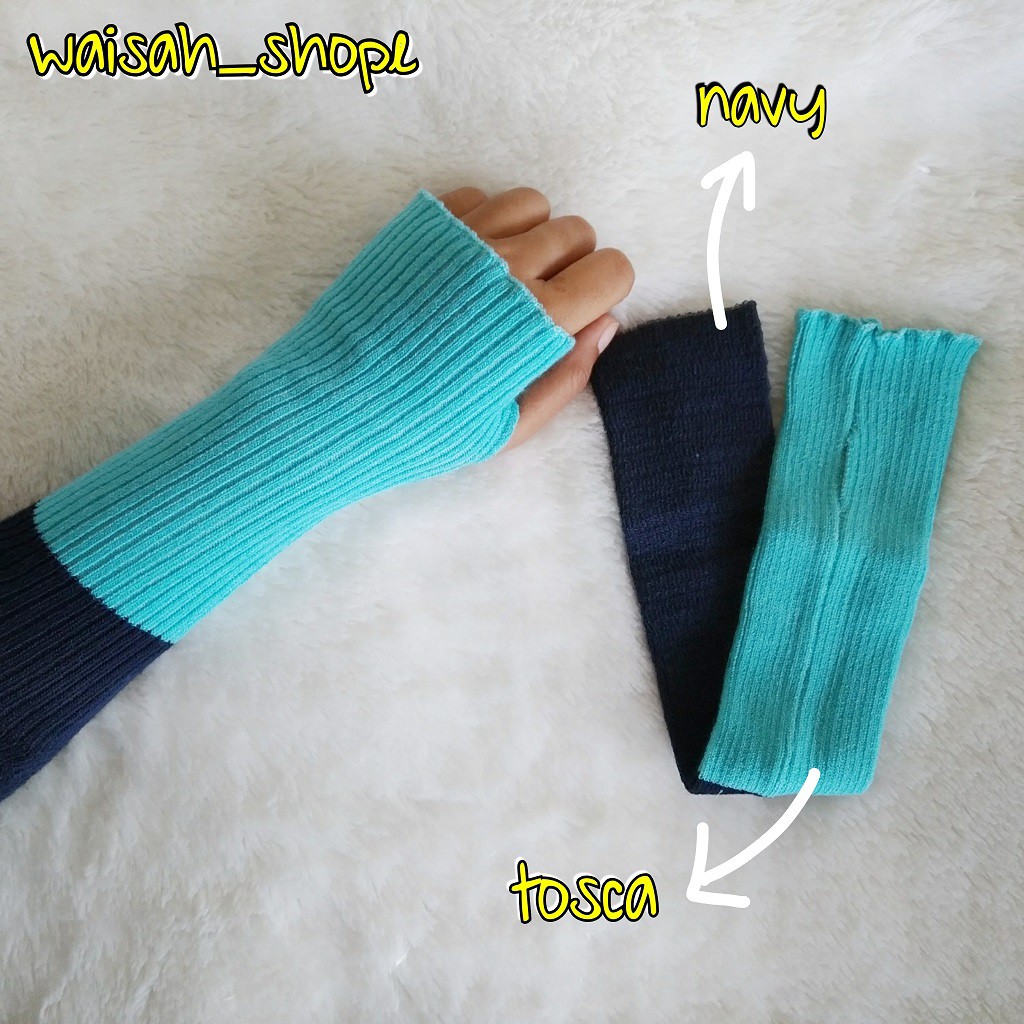 Handsock Rajut Jempol 2in1 (Manset Tangan Rajut 2 Warna)