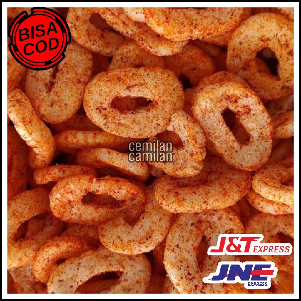 

Snack kiloan Ring ikan Pedas 125 Gram cemilan camilan jajanan jadul snack zaman now gurih asin manis
