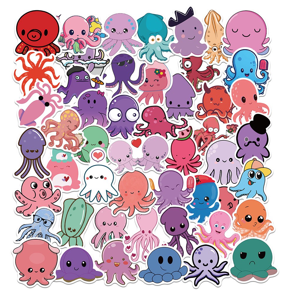 50PCS Octopus Anime Stickers Pack Cute Cool Cartoon Animal Funny Sticker for Kids Toys DIY Scrapbook Decoration Decals Gift