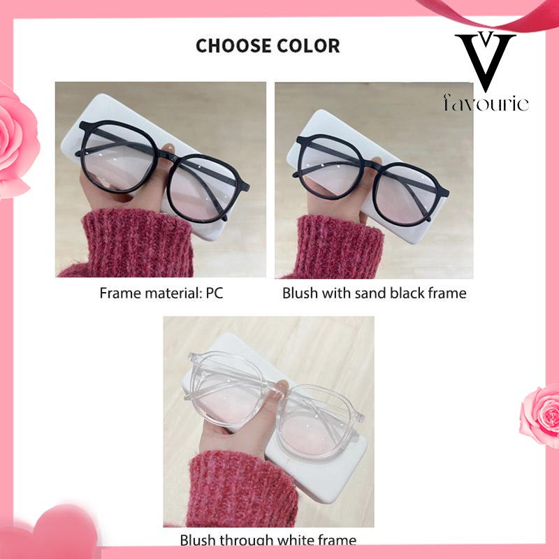 [COD]Gradien Pink Blush Glasses Perempuan Anti-biru Warna Cahaya Mengubah Kacamata Bingkai Besar-FA