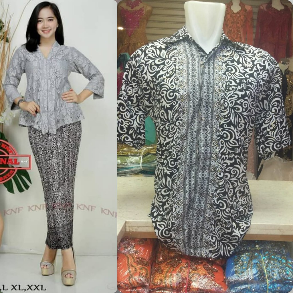 kebaya brokat floy couple hem batik lengan pendek