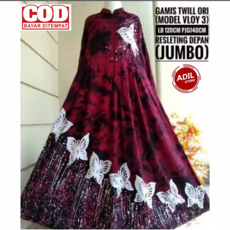 TERBARU Dress Marsya Polkadot / GAMIS TWILL KUPU KUPU (MODEL VLOY 3) JUMBO LD 120 PJ 140/ RESLETING 