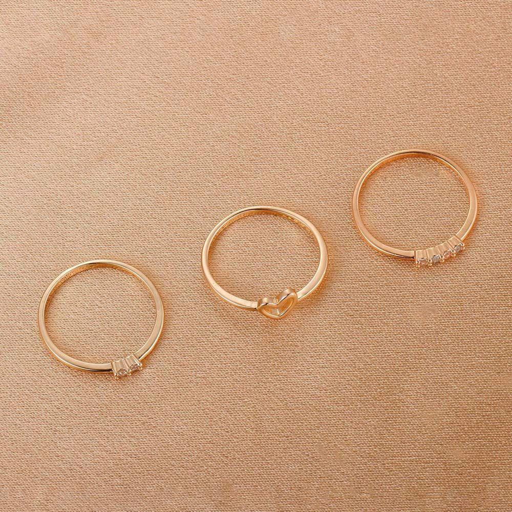 Agustina Cincin Logam 3 Pcs/set Temperamen Vintage Pesta Perhiasan Fashion Aksesoris Berongga Geometris Berlian Imitasi Ekor Rings