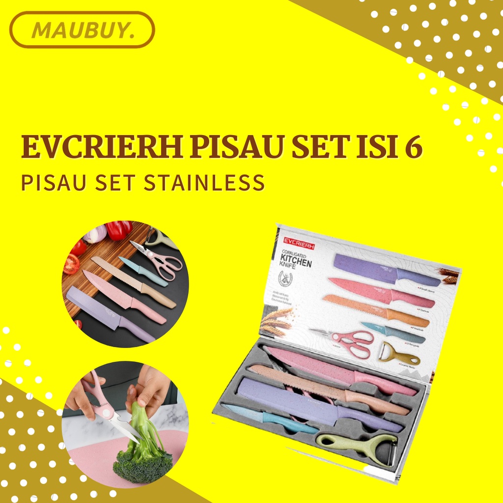 Pisau Set Evcrierh 6in1 Pisau Stainless Anti Lengket Pisau Dapur