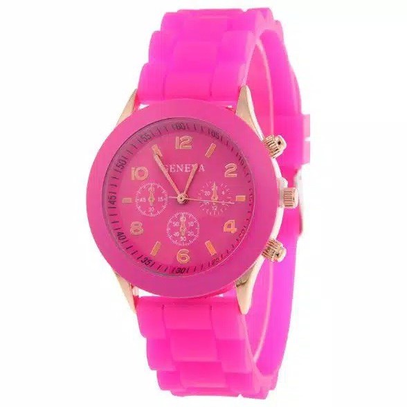 ✅COD [BBS] GENEVA Jam Tangan Wanita / Pria Analog Fashion Casual Women Wrist Quartz Watch rubber-Pink Tua