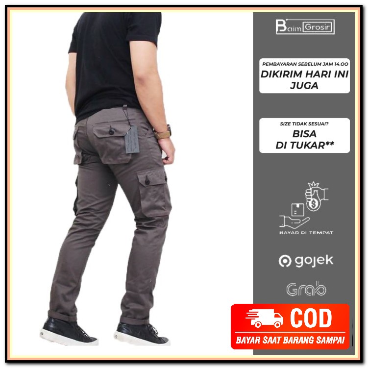 Celana Rip Cowok // Celana Cargo Pants Kolor Pria Kantong Samping QN426 Celana Cargo Panjang Pria -