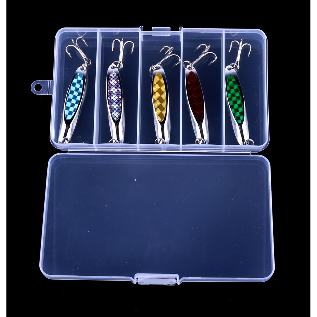 HENGJIA 5pcs/Box new sequin spoon umpan pancing metal hard Baits Silver fishing lure ikan bait memancing peralatan