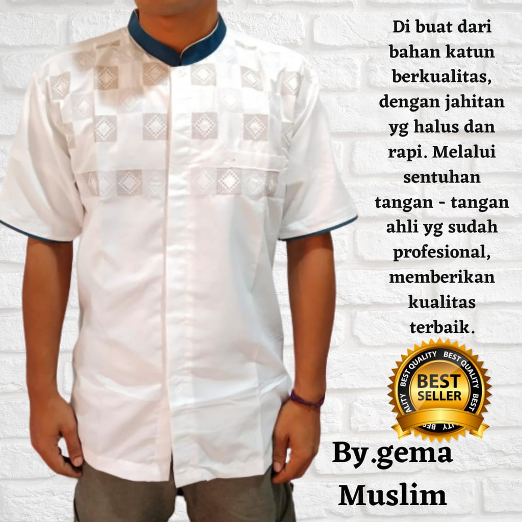 baju koko pendek dewasa putih