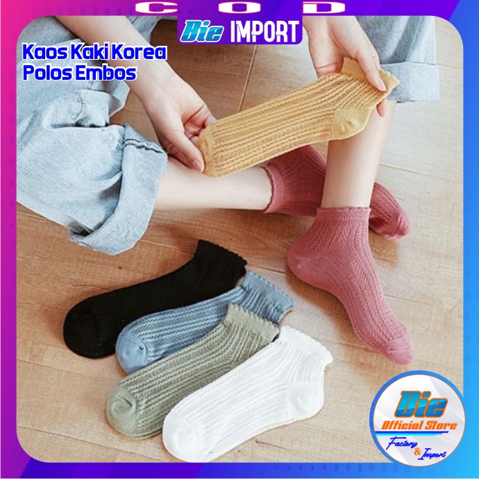 Kaos Kaki Korea Wanita Polos Embos Impor Best Seller