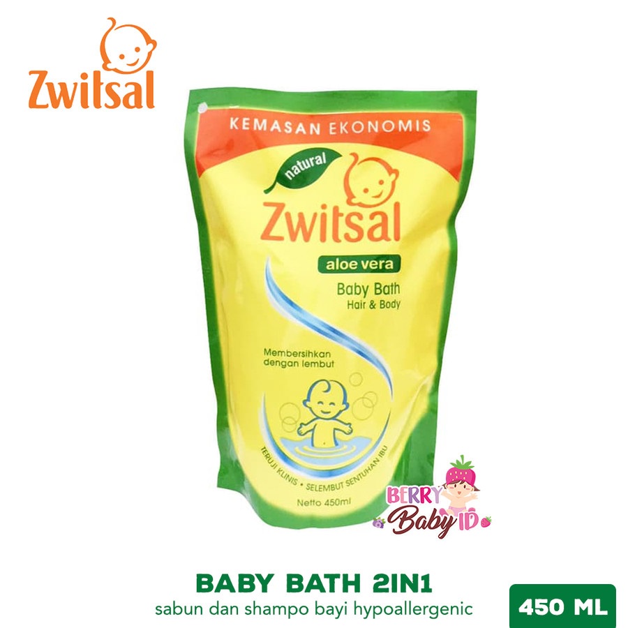 Zwitsal Natural Baby Bath 2in1 Hair &amp; Body Sabun Shampo Bayi Refill Pack 450 ml Berry Mart