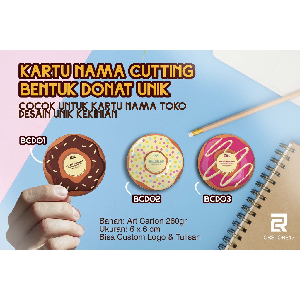 

Kartu Nama Toko (Business Card) Cutting Bentuk Donat Lucu, Unik - Ukuran 6x6cm