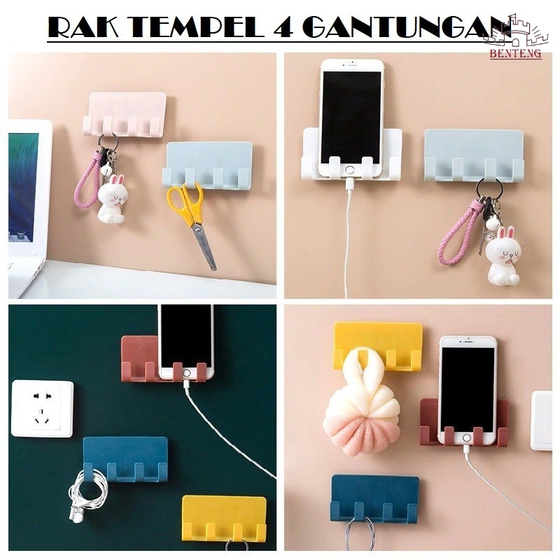 HC04 - Gantungan Tempel Smartphone Holder Hanger Bracket 4 Hook