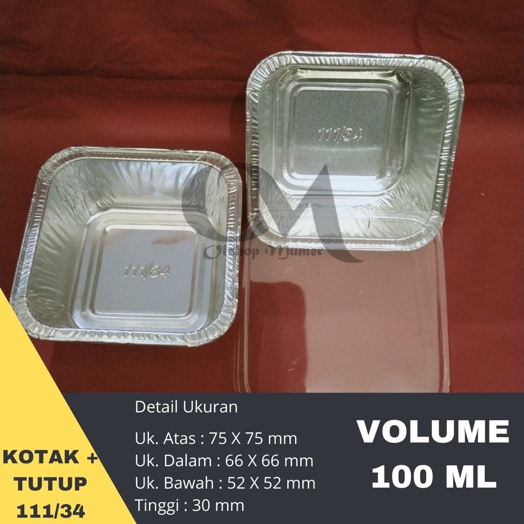 Aluminium Foil OX 111/34 + Lid (OX100/OX 100King Foil) K-95 Wadah Cup Kotak Persegi