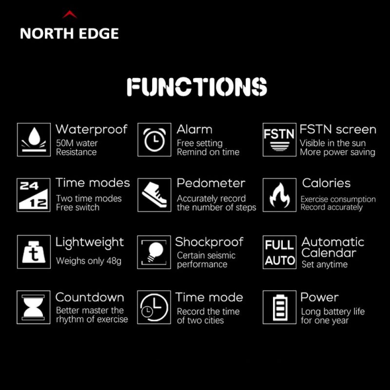 NORTH EDGE MARS Original Sport Watch WATERPROOF 50M Outdoor Smartwatch Jam