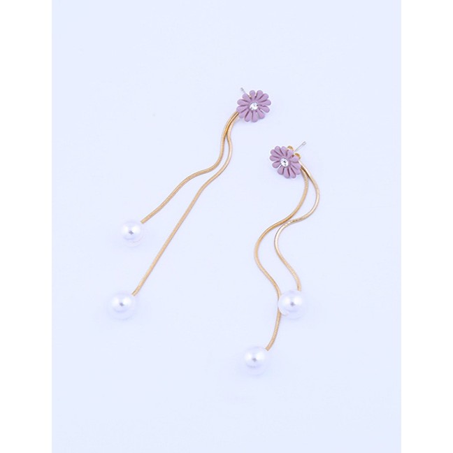 LRC Anting Tusuk Fashion Flower Earrings S925 Sterling Silver Pearl Tassel Earrings D09038