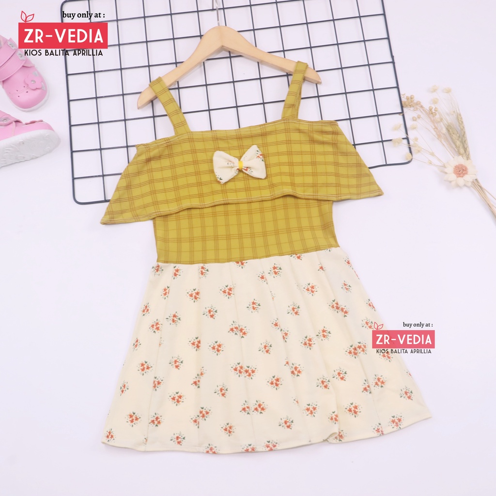 Dress Alinka uk 2-3 tahun / Dress Pesta Anak Perempuan Gaun Polos Flower Lengan Tanktop Baju Import