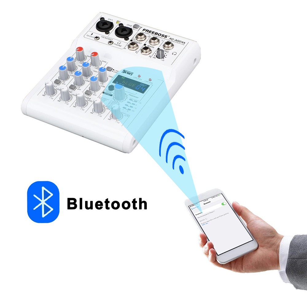 Mixer Record 4 Channel FREEBOSS Bluetooth 88 DSP Effect 4 Channel - AG-AS04A - White