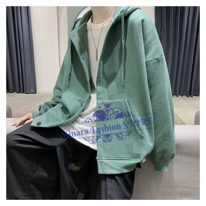 Sweater Hoodie BUTTON berkancing Polos Pria Wanita Fashion terbaru