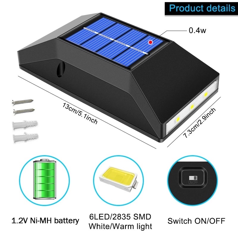 2 PCS Outdoor Waterproof LED Solar Light/ Outdoor Decorative Household Wall Lamp
