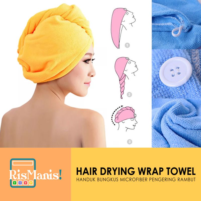 HAIR DRYING WRAP TOWEL - Handuk Keramas Topi Mandi Turban Pembungkus Rambut Microfiber Cepat Kering