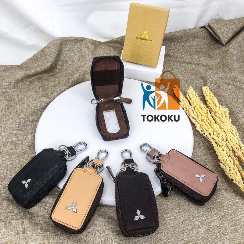 Gantungan kunci mobil motor MITSUBISHI kotak Dompet STNK Kulit Asli Gantungan Kunci Keyless