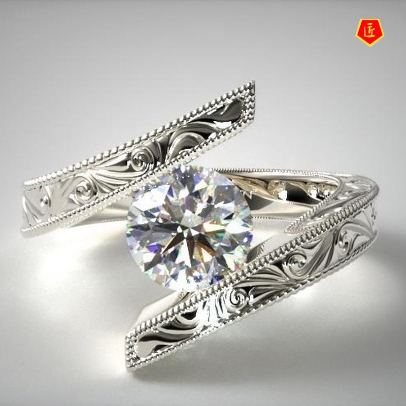 [Ready Stock]Creative Fashion Carving Design Moissanite Ring