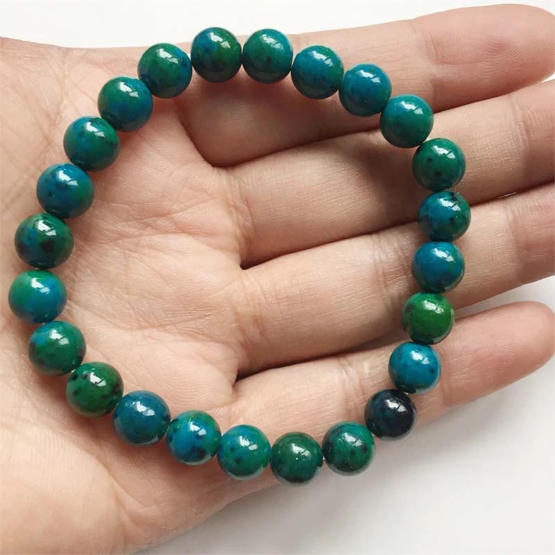 Gelang Manik-Manik Chakra Chrysocolla Malachite Adjustable Untuk Pria Dan Wanita